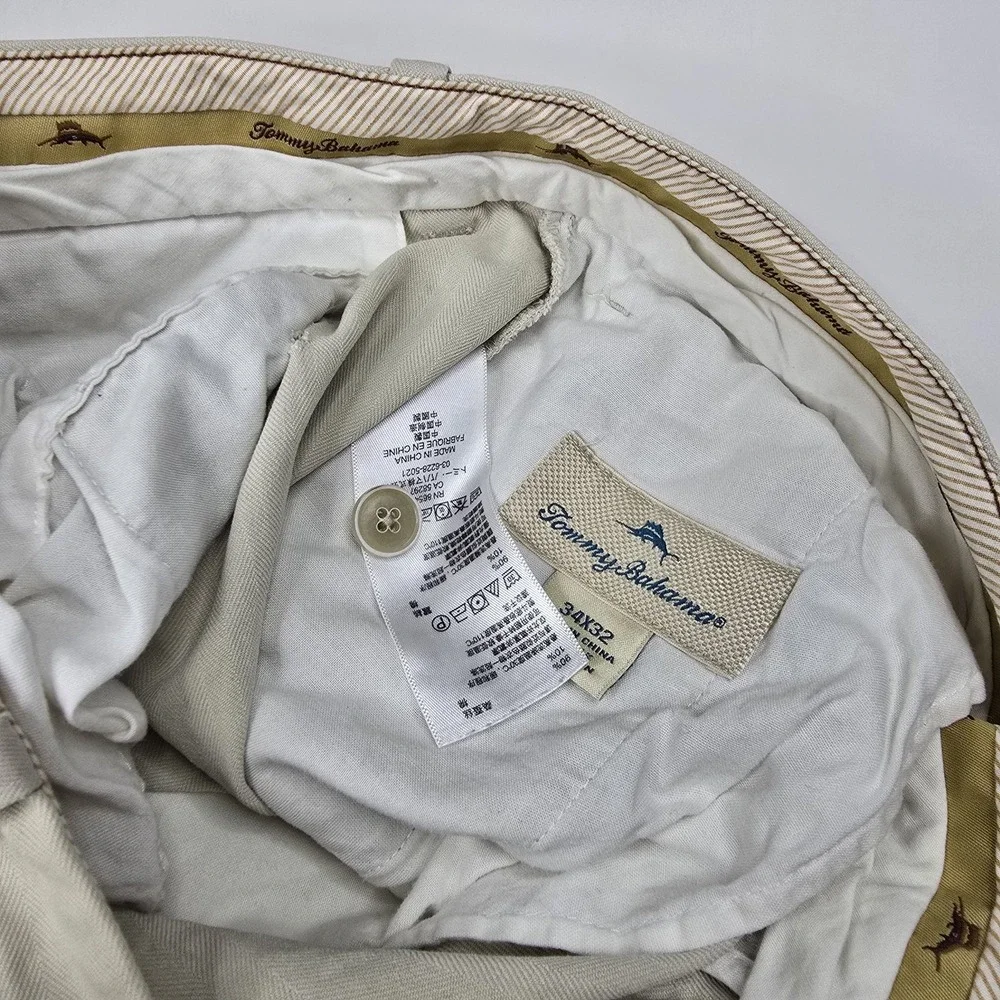 Tommy Bahama Pants Mens 34x32 Khaki Silk Cotton Herringbone Straight Chino 34